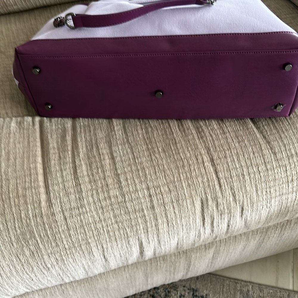 Gunas New York Ruth  canvas tote bag purple trimmed in leather APX 16 x 11 x 4 - Picture 5 of 13
